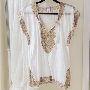 CALYPSO white and gold embroidered coverup!